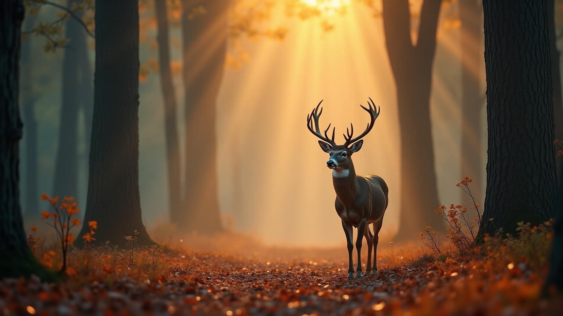 Majestic deer in misty autumn forest